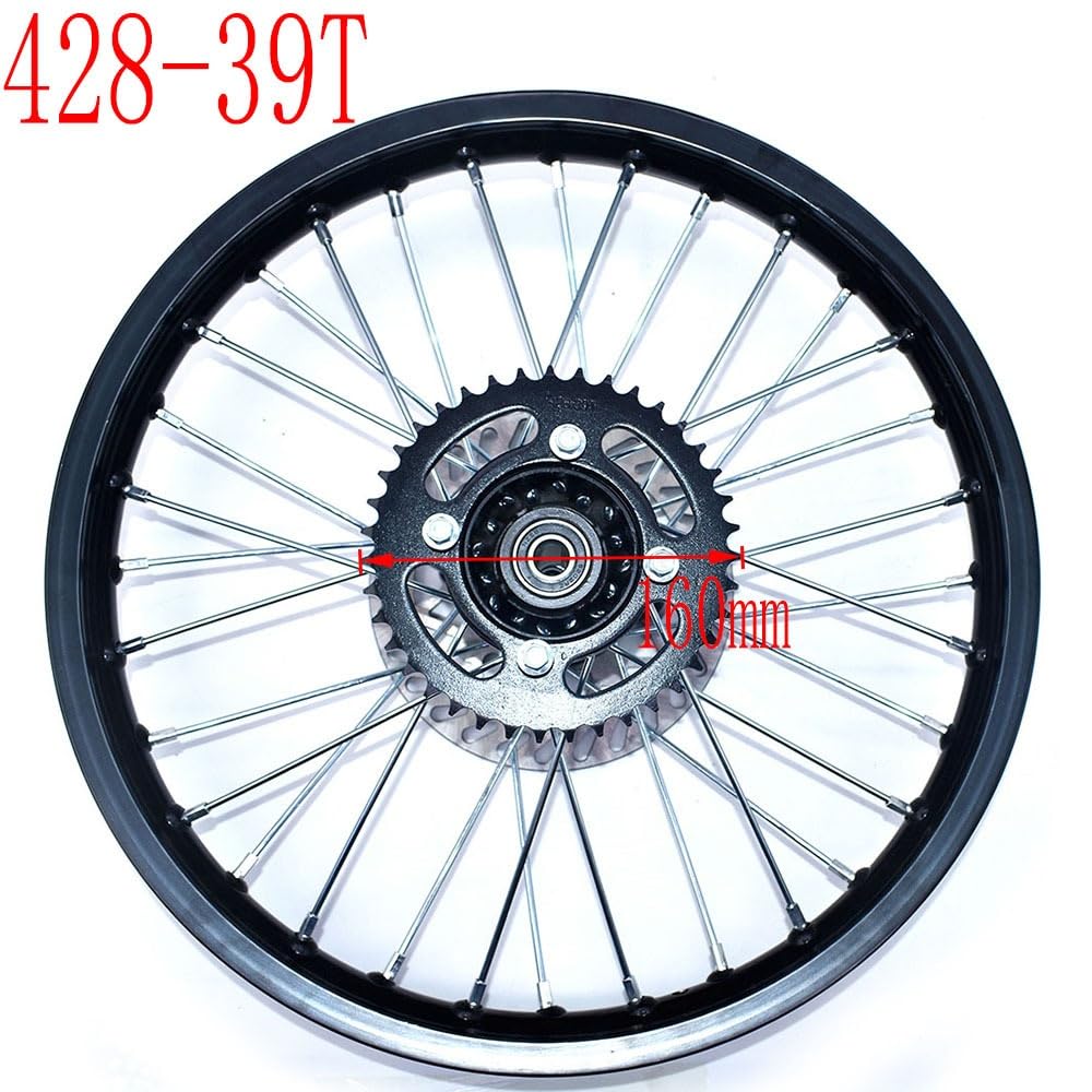 Motorradräder 1,60 x 17 Zoll Hinterradfelgen aus Aluminiumlegierung, Kreis von 17 Zoll Rad mit Scheibenbremsenritzel für Dirt Pit Bike Felgen Set(428-12MM-Red)