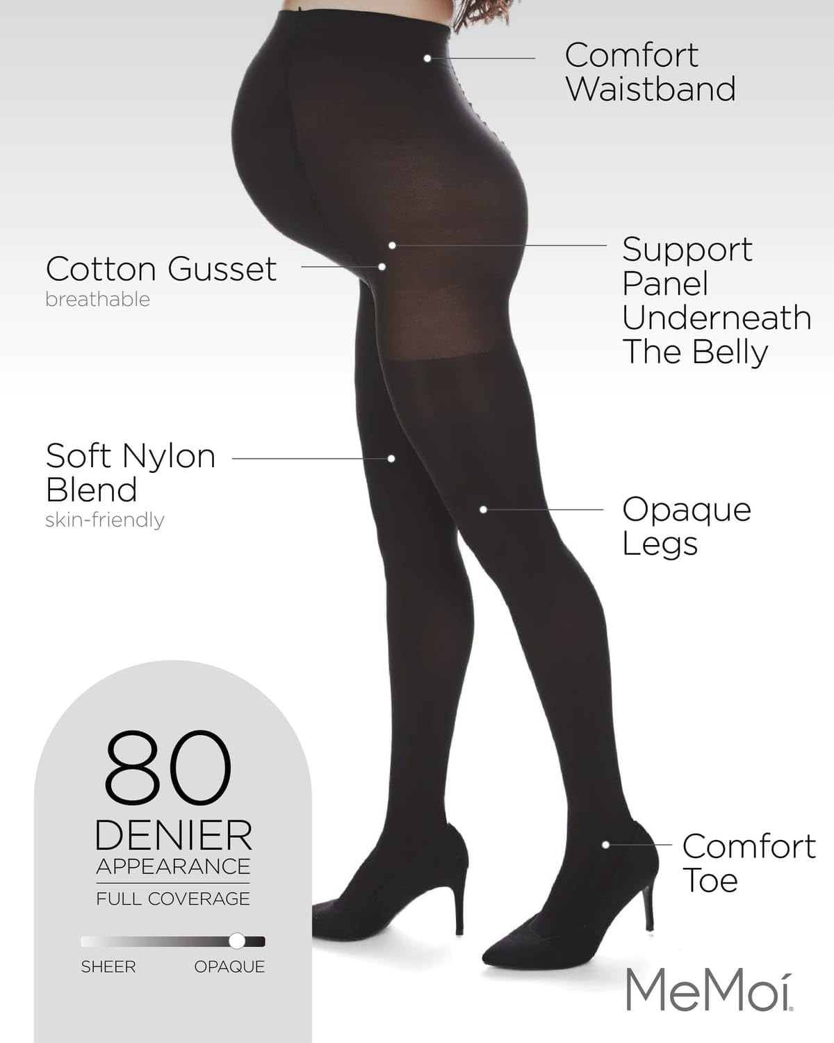 MeMoi Women's Maternity Opaque 80-Denier Tummy-Support Comfort Tights