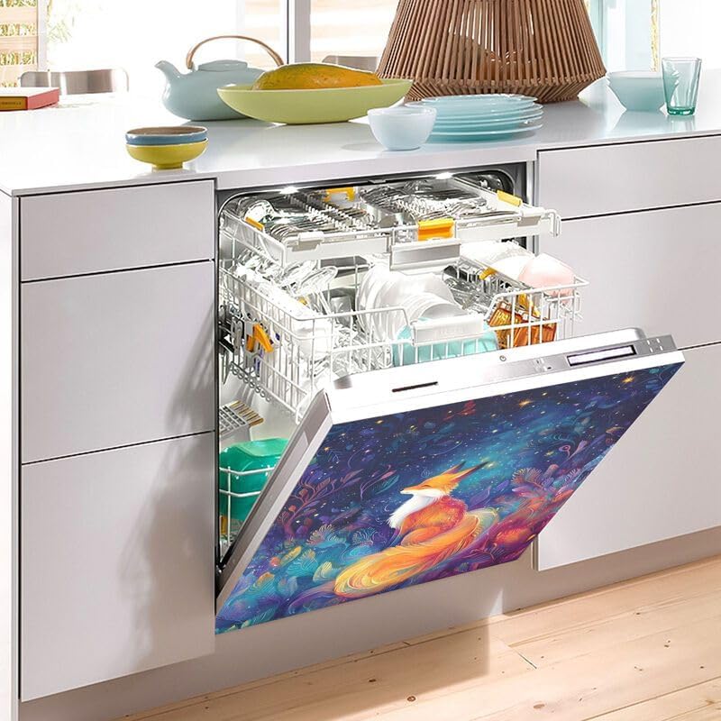 Fox in Starry Night 食器洗い機磁気カバー 冷蔵庫パネル キッチンキャビネット装飾 再利用可能 ホームデコレーショ