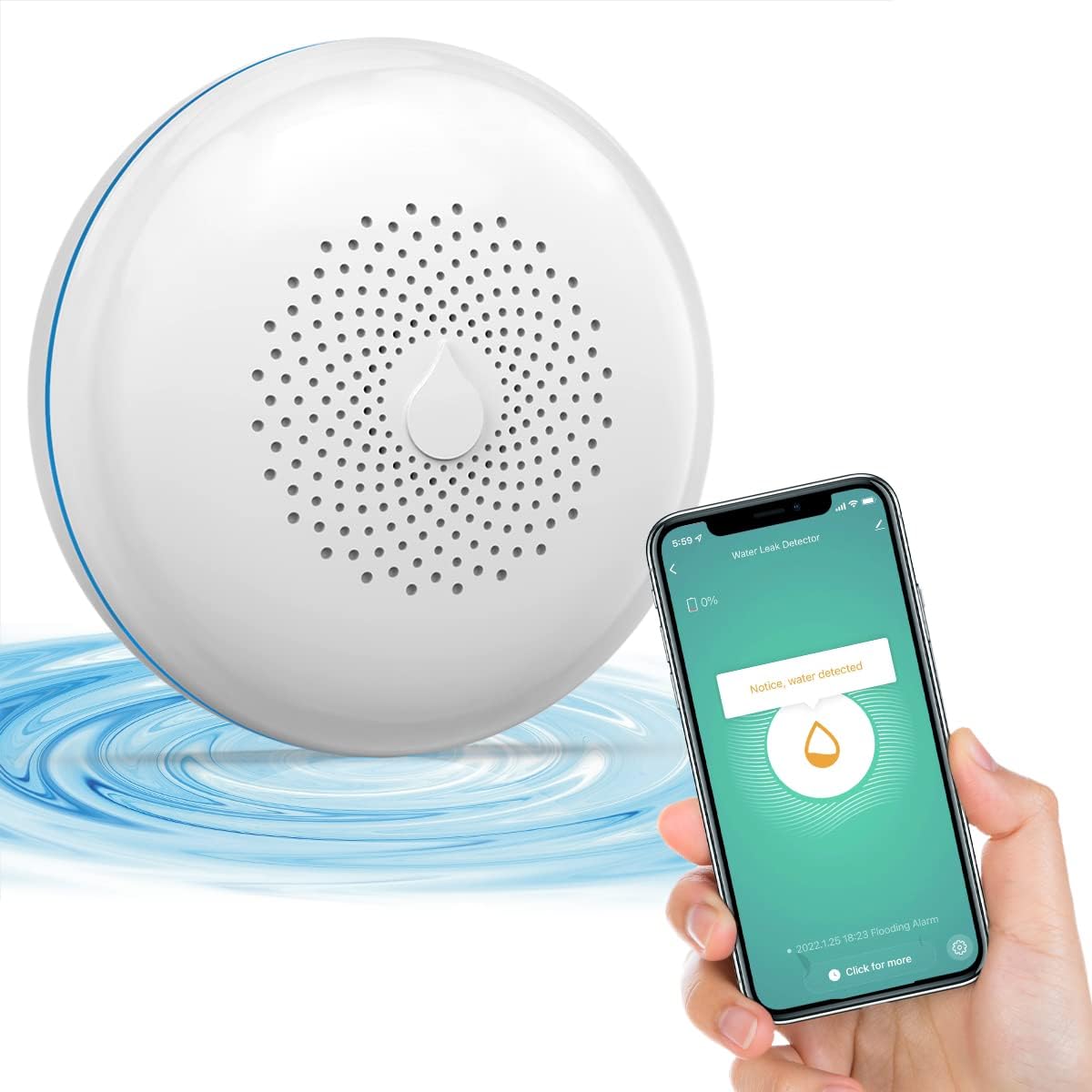 Jemay Water Leak Detector, WiFi Water Leak Alarm Sensor Support TUYA APP Control, IP65 Waterproof, Battery Operated, for Kitchen Bathroom Basement, 1 Pack