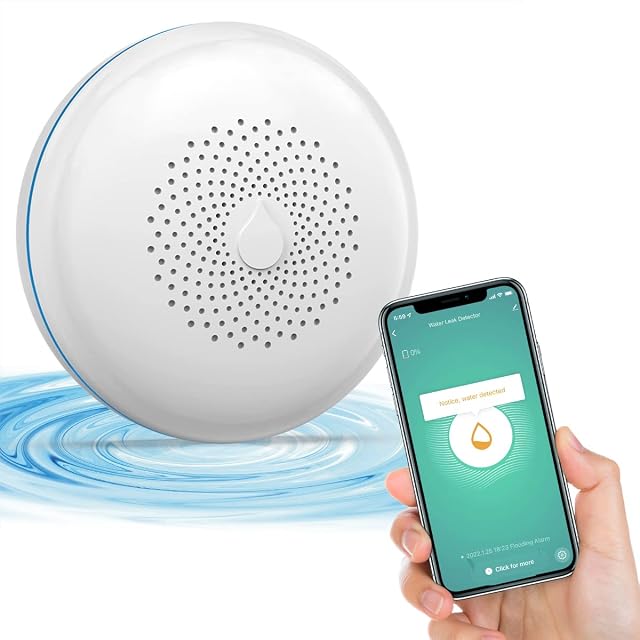 Jemay Water Leak Detector, WiFi Water Leak Alarm Sensor Support TUYA APP Control, IP65 Waterproof, Battery Operated, for Kitchen Bathroom Basement, 1 Pack