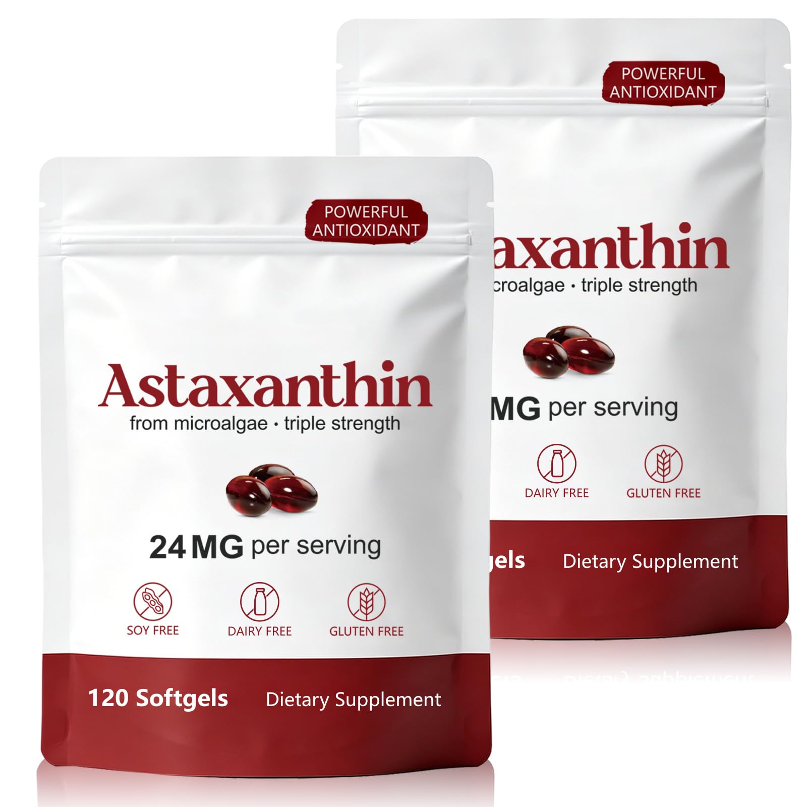 FANSHI 2PCS Astaxanthin 24mg Supplement, 120 Microalgae Liquid Softgels 120 Count (Pack of 2)
