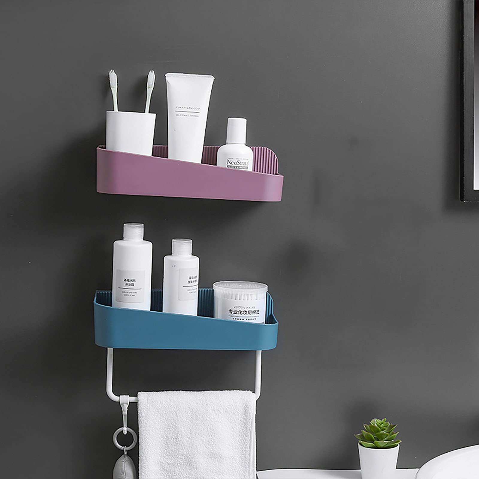 estantes de baño exquisitos Estante de baño montado en la Pared Estante de Almacenamiento de baño Estante de Ducha montado en la Pared Adhesivo para baño baño Cocina/Blanco
