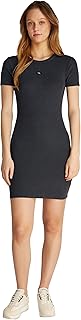 Calvin Klein Vestido Bodycon Mujer Washed Woven Label Rib Corto