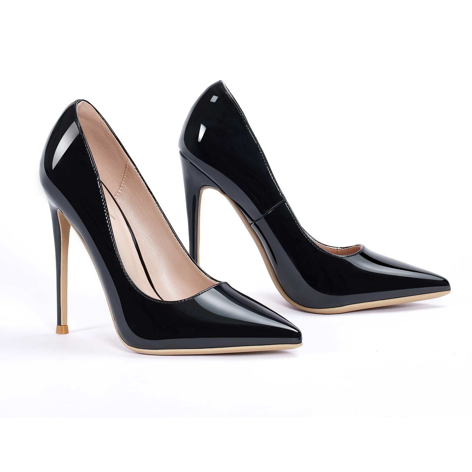 GENSHUO - Scarpe décolleté da Donna, con Tacco Alto a Spillo, Stile Sexy, Slip on, da Festa,Nero, 42 EU(12 US)