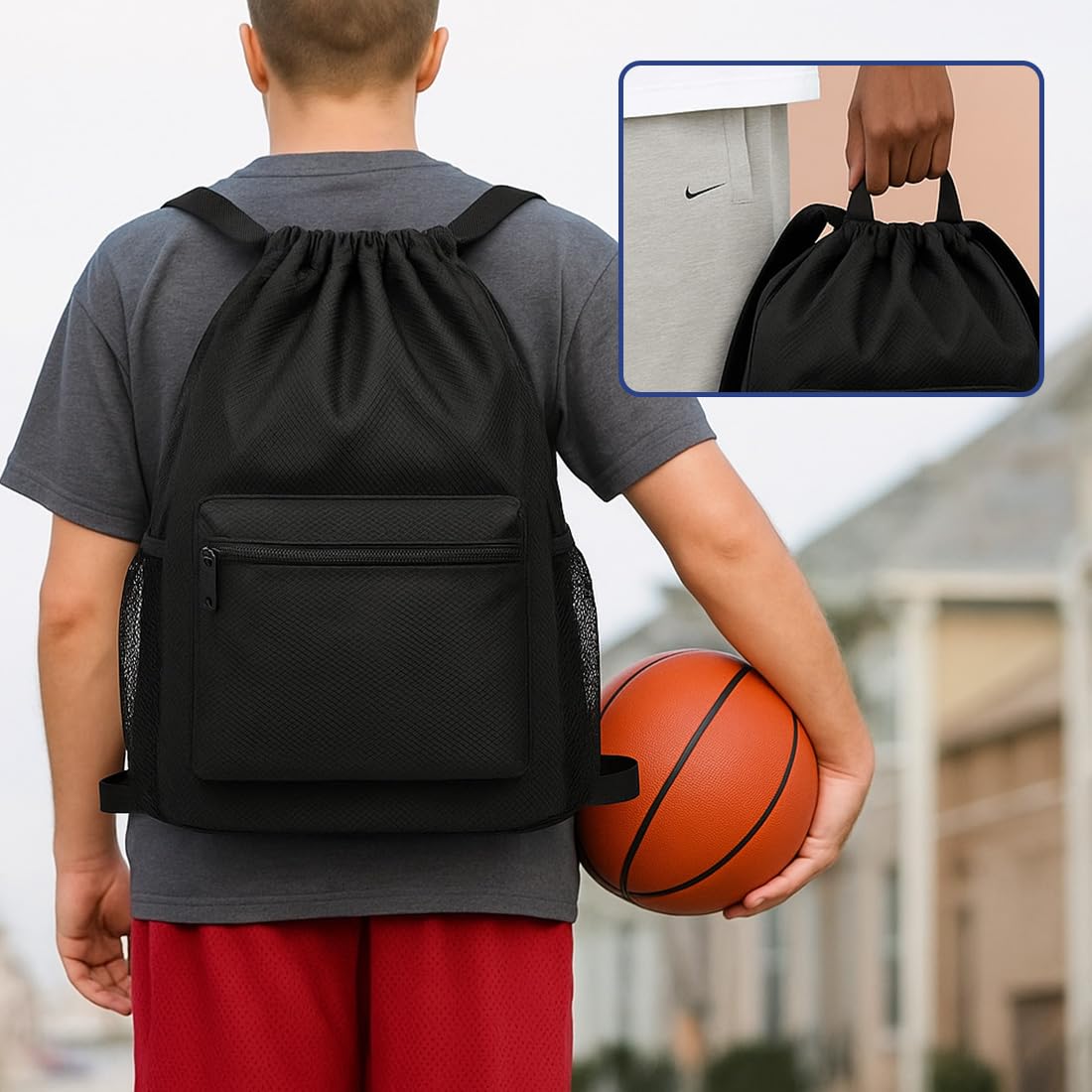 Sac à Dos de Basketball, Poche Filet, Accessoires de Basketball, sac à dos, sac de basket-ball, poche filet avec mousqueton, pour football
