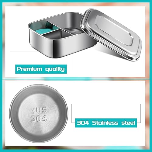 Miniatura 3 de Juego de 12 cajas Bento de acero inoxidable, incluye 3 recipientes para almuerzo para niños, 3 secciones, contenedores de control de porciones, 9