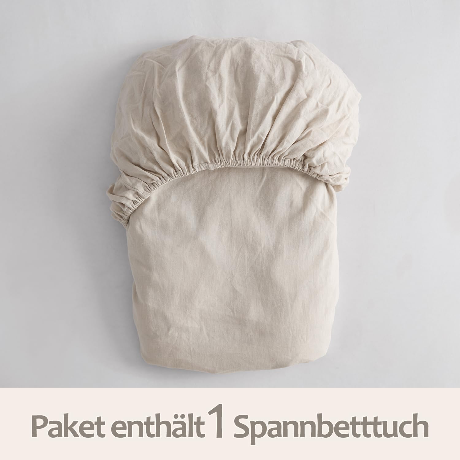DAPU Halbleinen Spannbettlaken, Naturfaser Luftiges Kühlendes Sommerbettlaken, Gewaschenes Weiches Leinen Baumwolle Spannbetttuch für Hotsleepers, 160×200cm mit 30cm tiefen Tasche, Beige