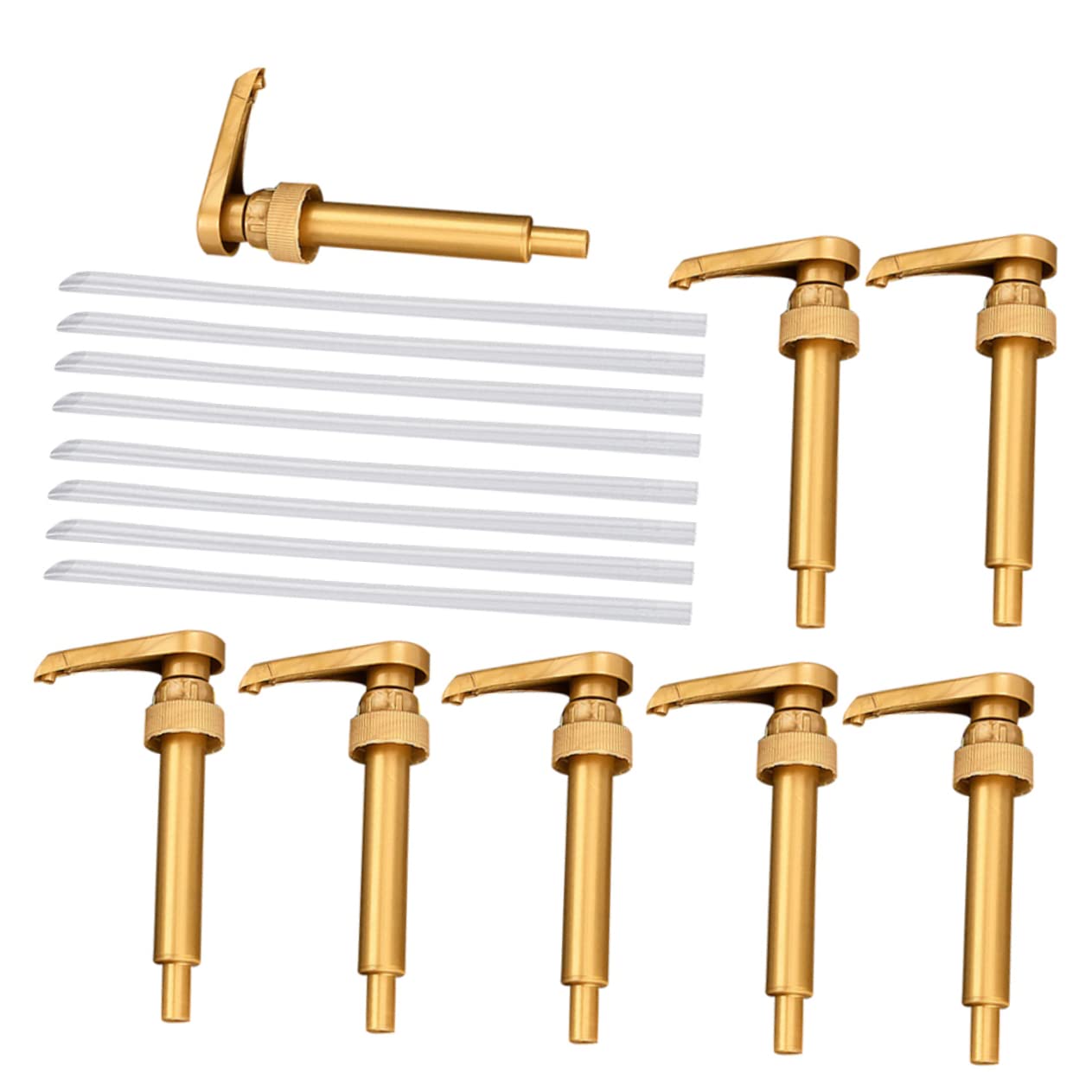 Unomor Coffee Syrup Dispenser Pump Set 8pcs Gold Kitchen Tool Long Tube Pump Easy to Use for Bar and Home