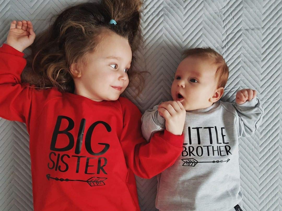 FIOMVA Toddler Infant Baby Girl Boy Pullover Sweatshirt Long Sleeve Letter Printed T-Shirt Top Blouse Casual Clothes Outfit (E-Little Brother Grey,5-6X)