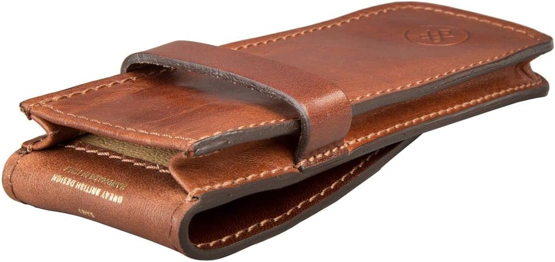 Maxwell Scott - Personalized Luxury Leather Fountain Pen Case/Holder for up to 3 Pens - The Pienza - Chestnut Tan