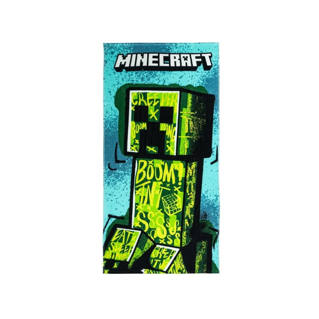 My sweety pop Ręcznik kąpielowy Minecraft Green 70x140 cm Prześcieradło plażowe | Mikrofibra dla dzieci Oficjalne akcesorium do gier wideo dla graczy, miękkie i szybkie schnięcie
