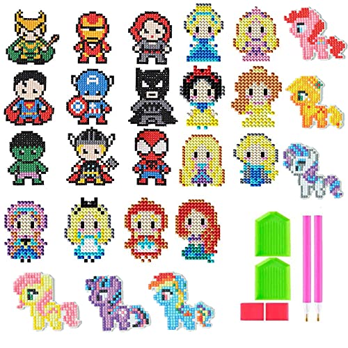 WSNDM 25 Stücke 5D DIY Diamantmalerei Kits für Kinder, Held Prinzessin Diamant Aufkleber mit Diamanten Malerei nach Zahlen Kits, Crystal Art Kunsthandwerk, Geschenke für Jungen und Mädchen Cover