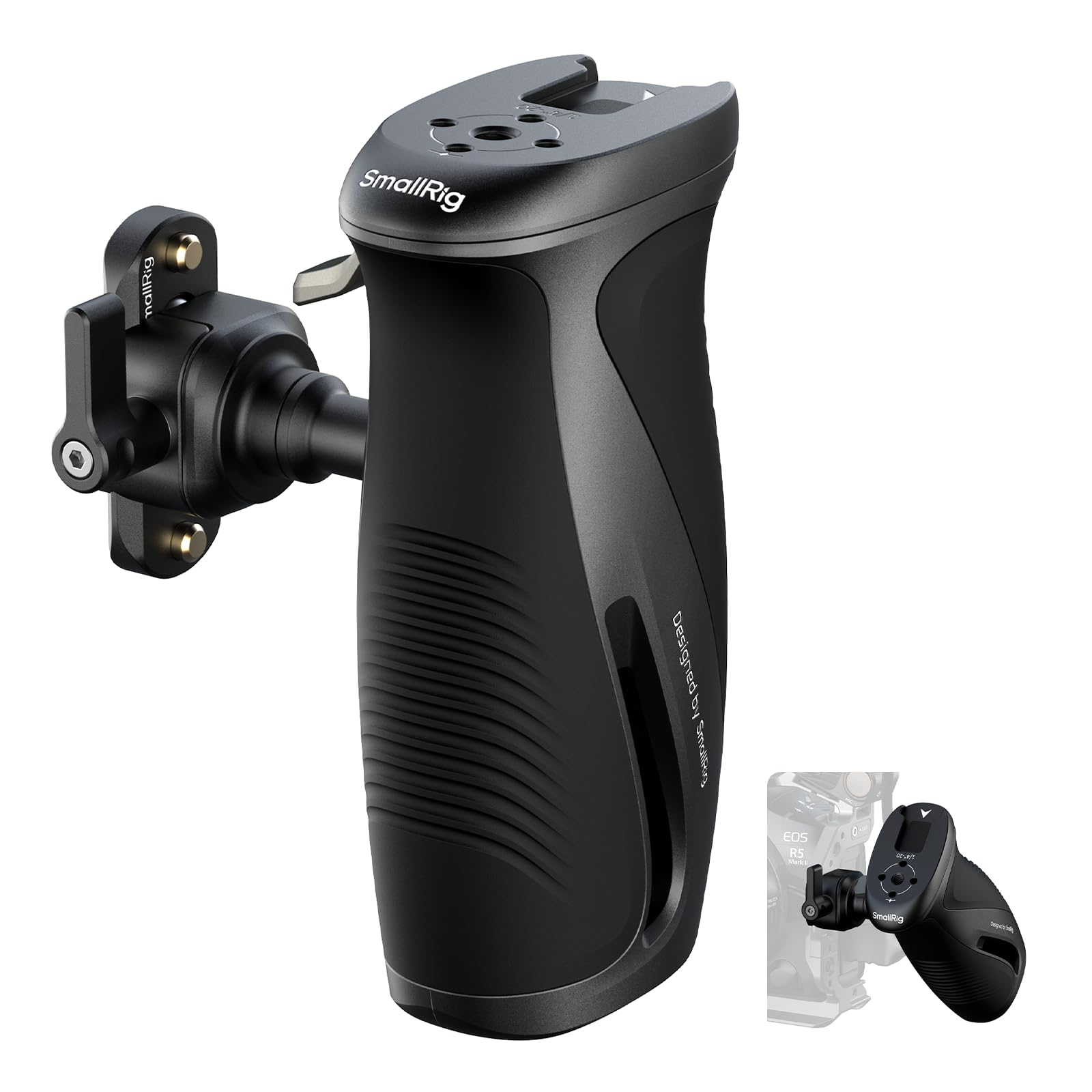 Photo 1 of SMALLRIG Push-Button Rotating Side Handle with NATO Clamp, for Left and Right Hand, 360° Rotatable Side Handle with Anti-Slip Silicone, Max. Load 15Kg