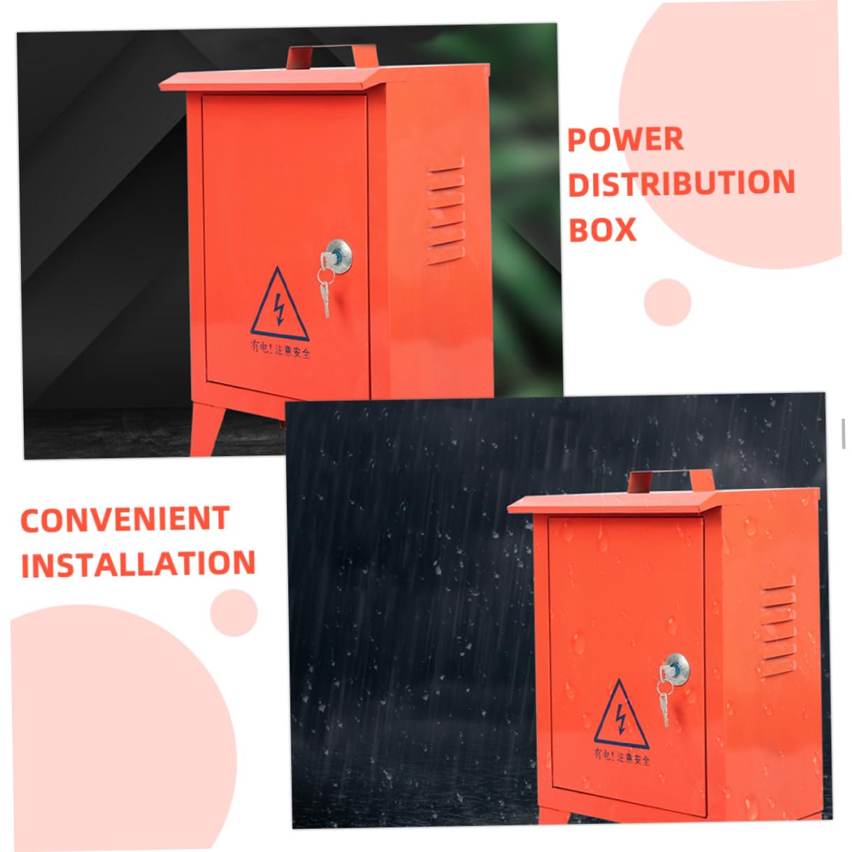 Gadpiparty Outdoor Weatherproof Small Iron Electrical Distribution Box with Breaker, Portable 250x300x180mm Power Distribution Enclosure for Construction Site Use