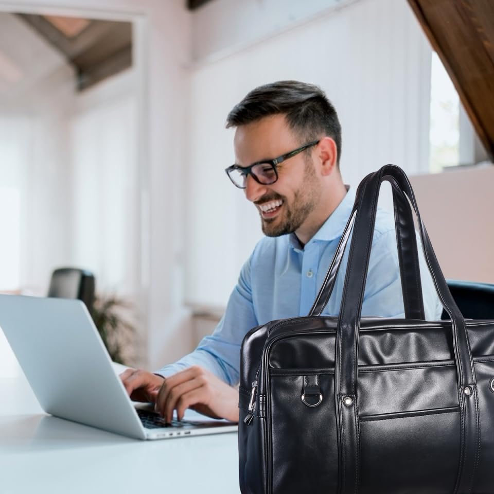 Mikikit Men's Leather Shoulder Bag: Handmade Leather Briefcases Men's Business Travel Briefcase Laptop Briefcase Computer Bag for Men and Women(Black)3