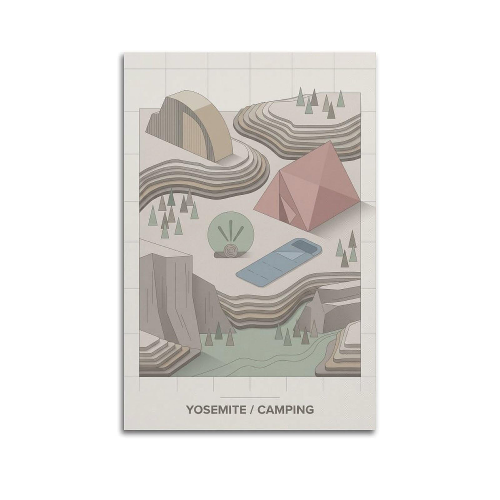 XKUGA Minimalist Bauhaus Yosemite Valley Camping Poster Modern Decorative Canvas Prints - Ideal Wall Art for Family, Man Cave, Game Room, Boys & Girls Bedroom 20x30inch(50x75cm)