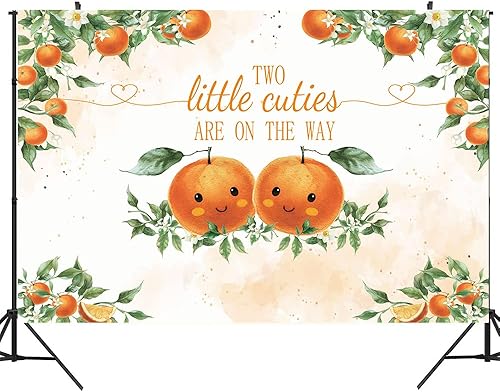 Miniatura 7 de Hilioens Telón de fondo de dos pequeñas cuties de 7 x 5 pies, diseño de dos pequeñas cuties de color naranja, para decoración de fiestas, hojas