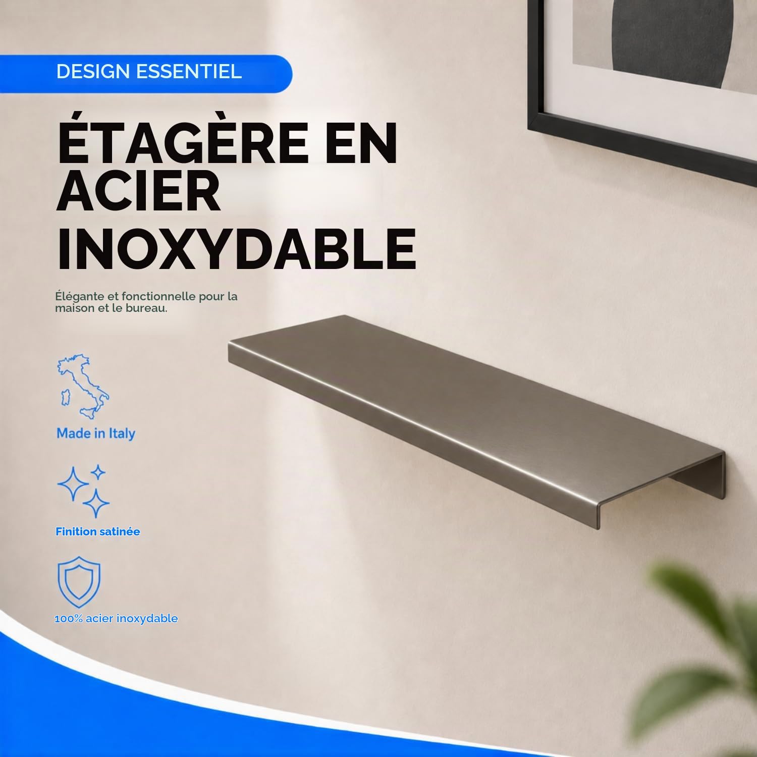 INOXLM Étagère en acier inoxydable, finition satinée, étagère murale, étagère murale (acier inoxydable satiné, 50 cm)