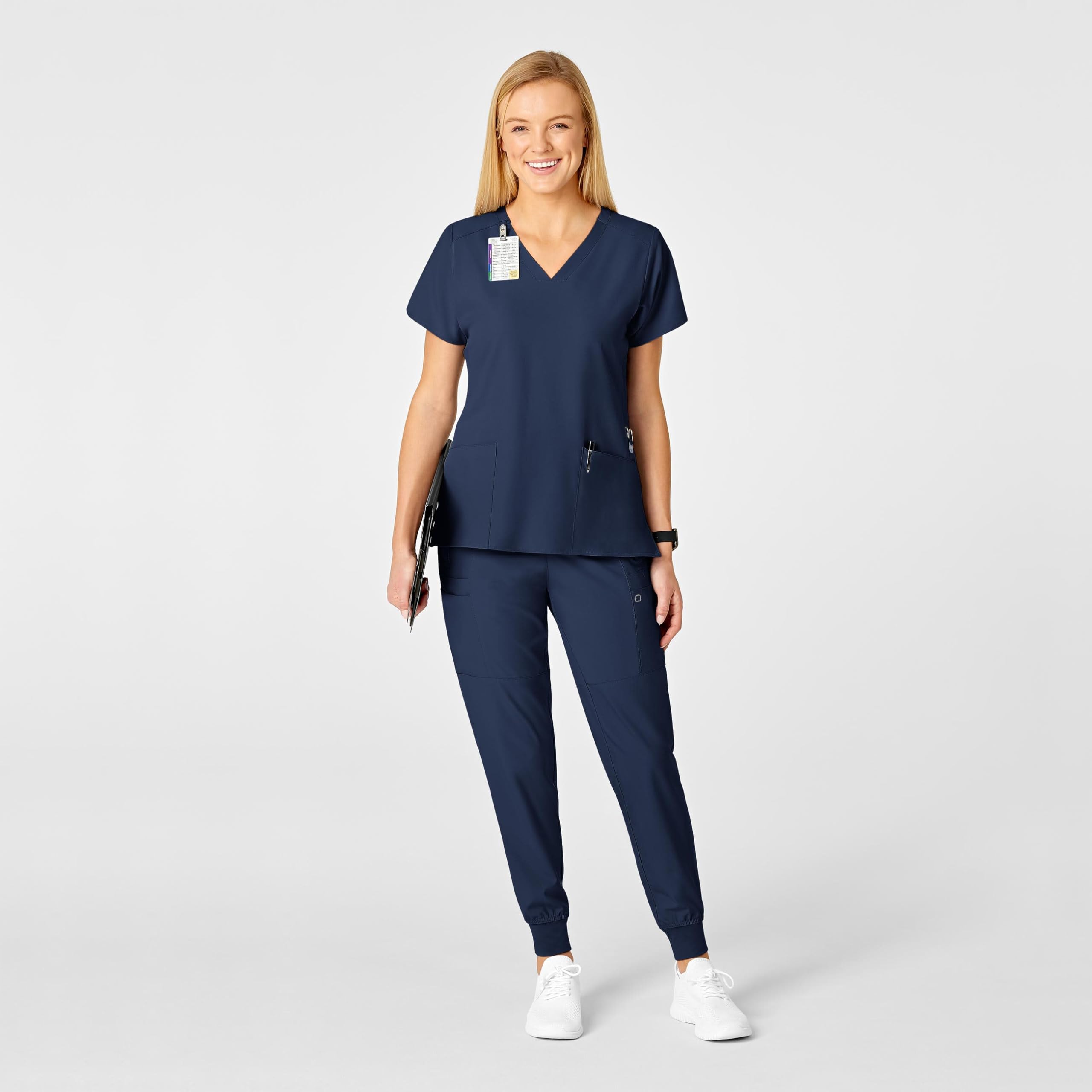 WonderWink W123 Women's Flex Back Stylized V-Neck Scrub Top, Navy, 5X