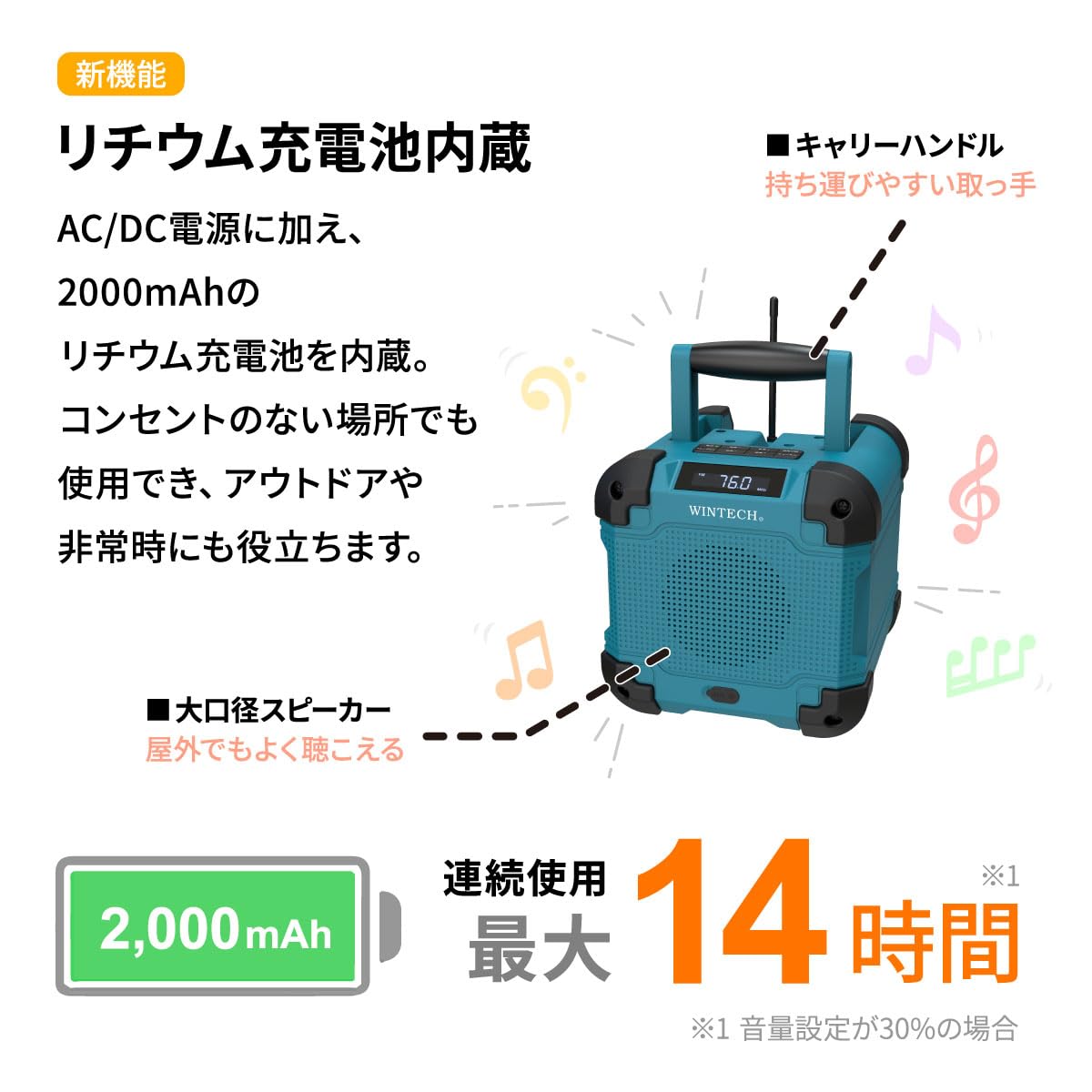 Amazon.co.jp: WINTECH 防滴防塵現場ラジオ IP45等級 Bluetooth AC電源