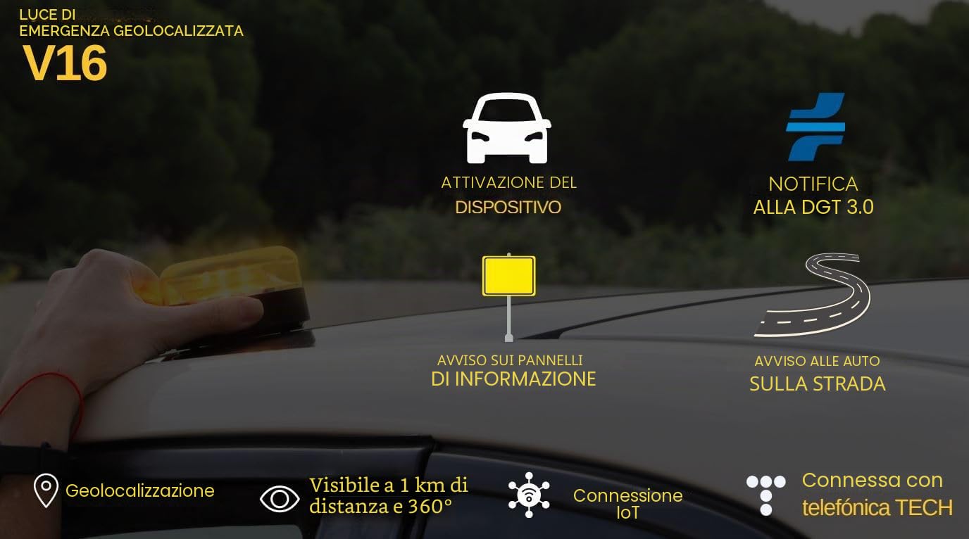 Suinga Luce d'Emergenza Auto V16 Omologata DGT con Geolocalizzazione - Faro v16 omologato dgt - Luce omologata per Auto Emergenza