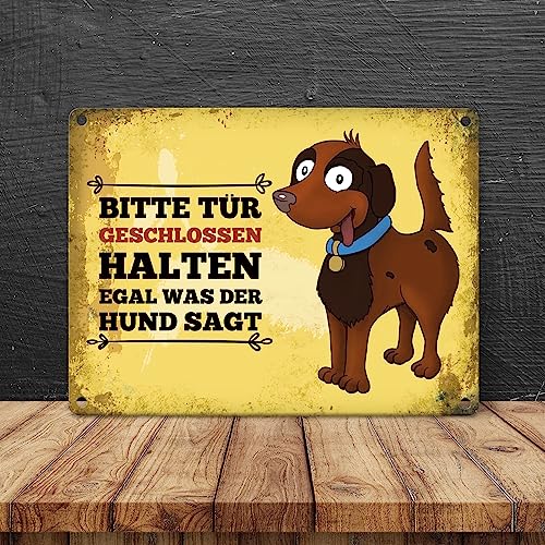 trendaffe Metallschild mit Hunde Motiv: Bitte Tr geschlossen halten, Aluminium, 15x20 cm