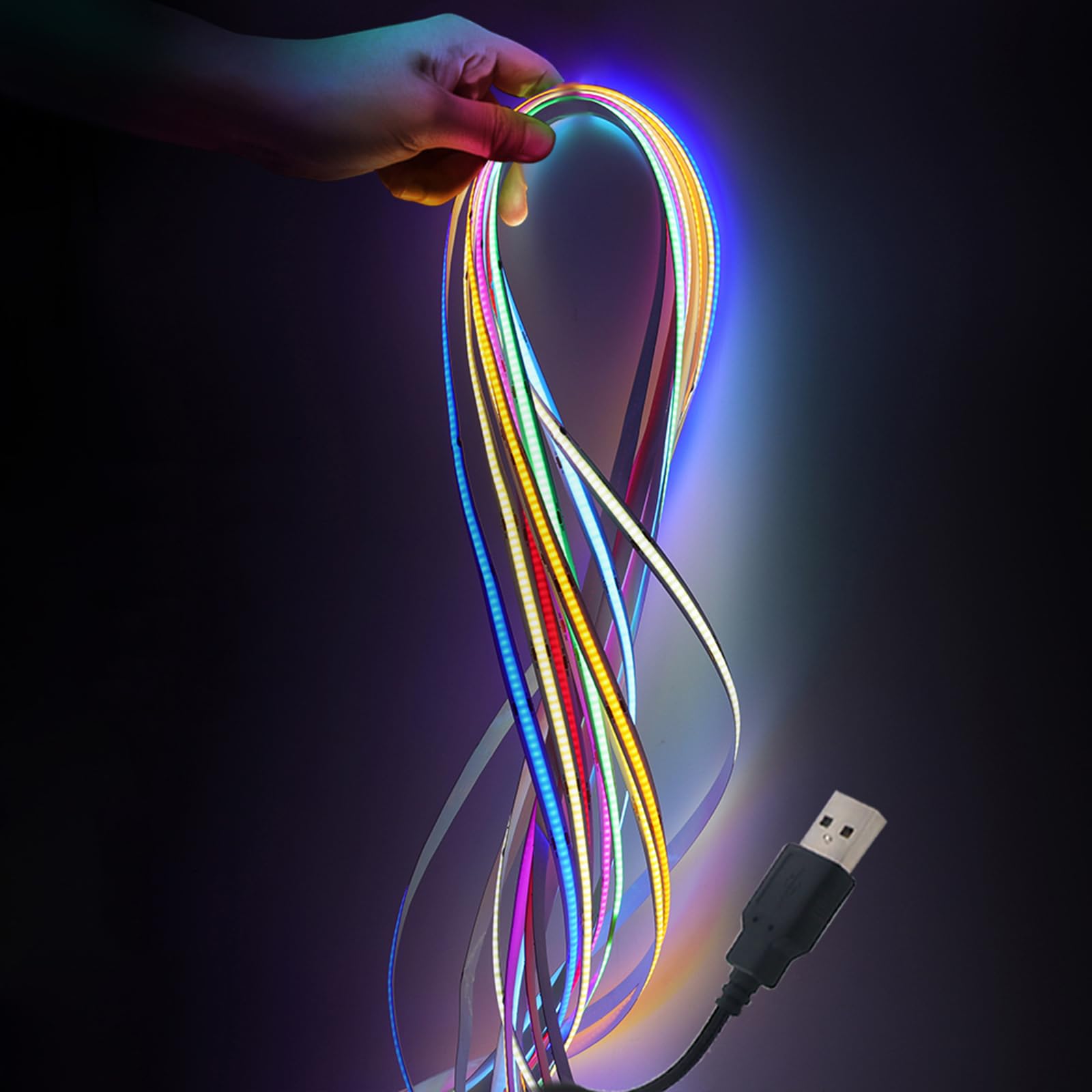 Wisada 320 LEDs/M 5V COB LED Strip USB Powered Green Light 4M/13.1FT FCOB Flexible Fairy Light CRI90+ LED Backlight TV Bedroom Under Cabinet Kitchen DIY Lighting Project