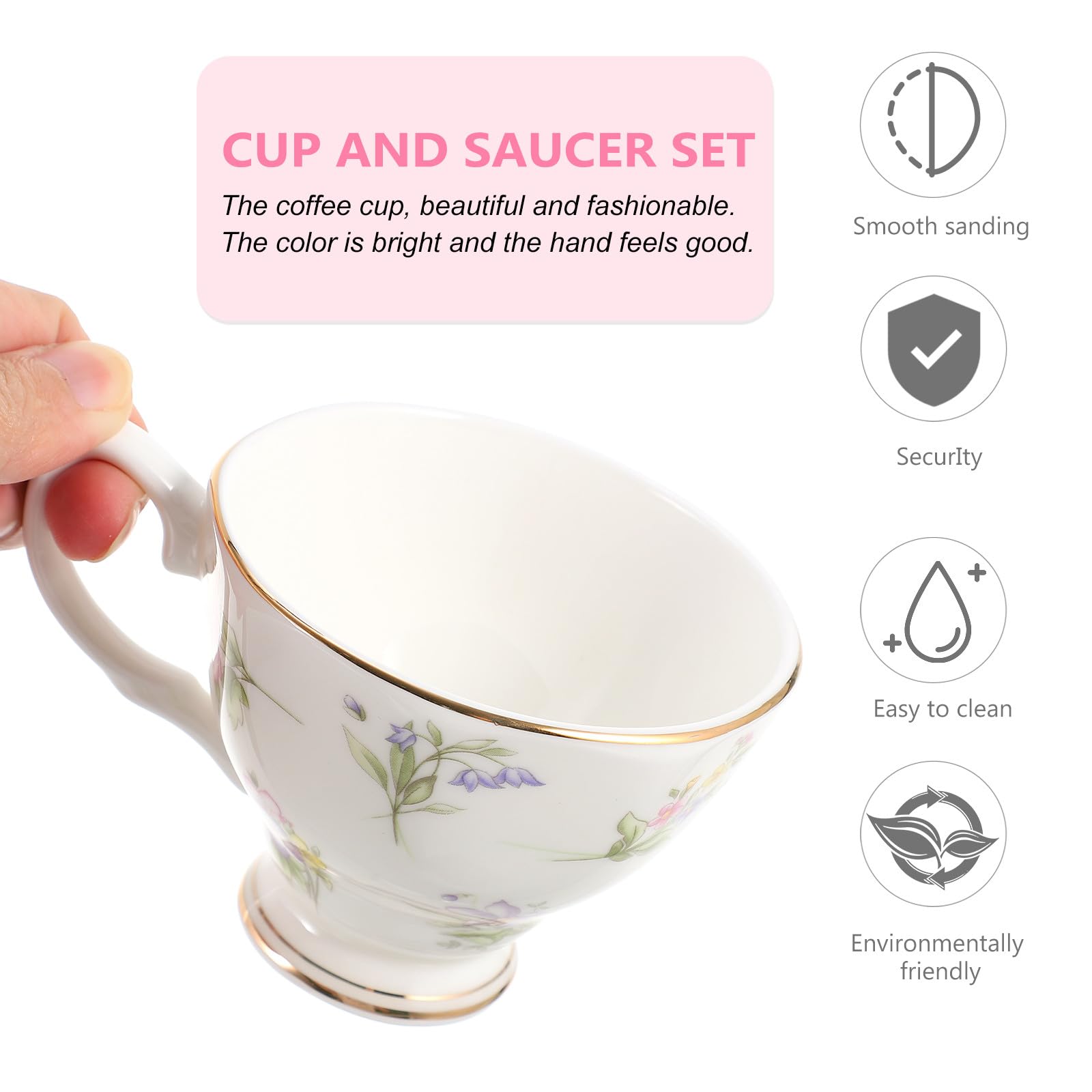 1set Tazze da Caffè e Piattini in Bone China con Vassoio Tazza da Tè per Pomeriggio Design Elegante Facile da Pulire Adatto per Caffè Tè e Bevande Varie