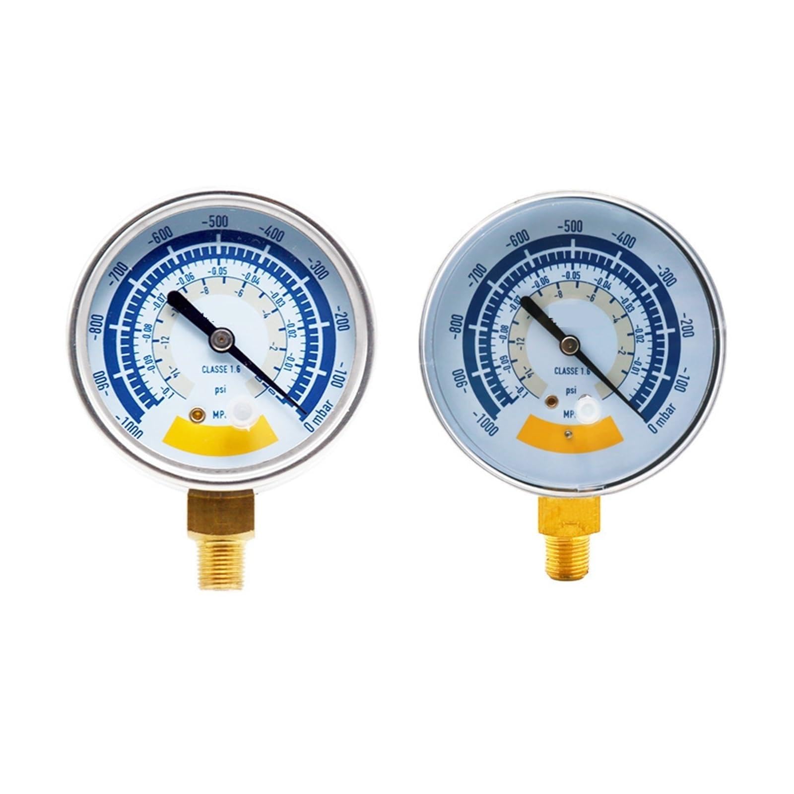 Druckmessgerät, Vakuummeter 63 mm/80 mm Oberfläche, Edelstahlgehäuse mit kollisionssicherer Gummimanschette, Labor-Unterdruck(Noir)