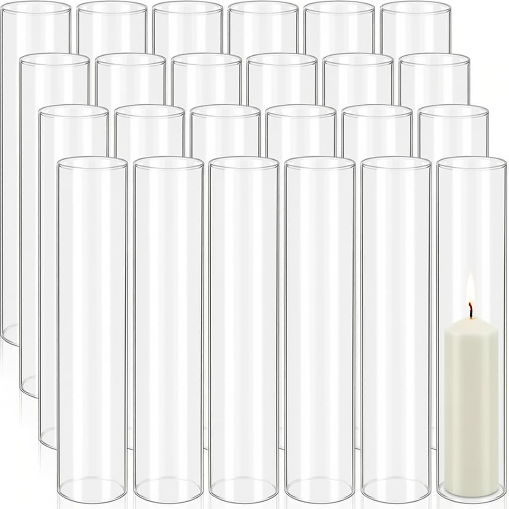 24 Pcs Hurricane Candle Holder Sleeve, W:3.35" H:14" Bottomless Clear Glass Cylinder Candleholder Cover Open Both Ends Glass Chimney, Candle Shade for Centerpieces, Wedding Party Event Decor
