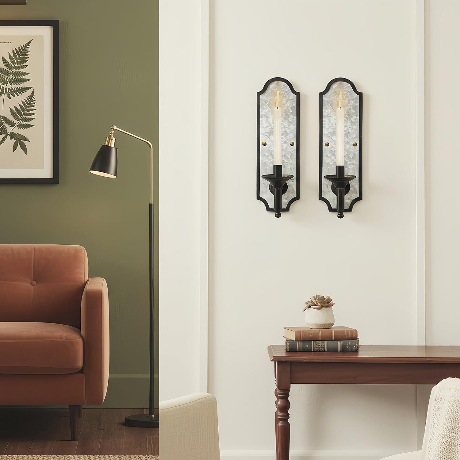 Vintage Wall Sconce Candle Holder, Black Bronze with Galvanized Metal Backplate, 16.14x4.92 Inch, Decorative Wall Mount, 2-Pack