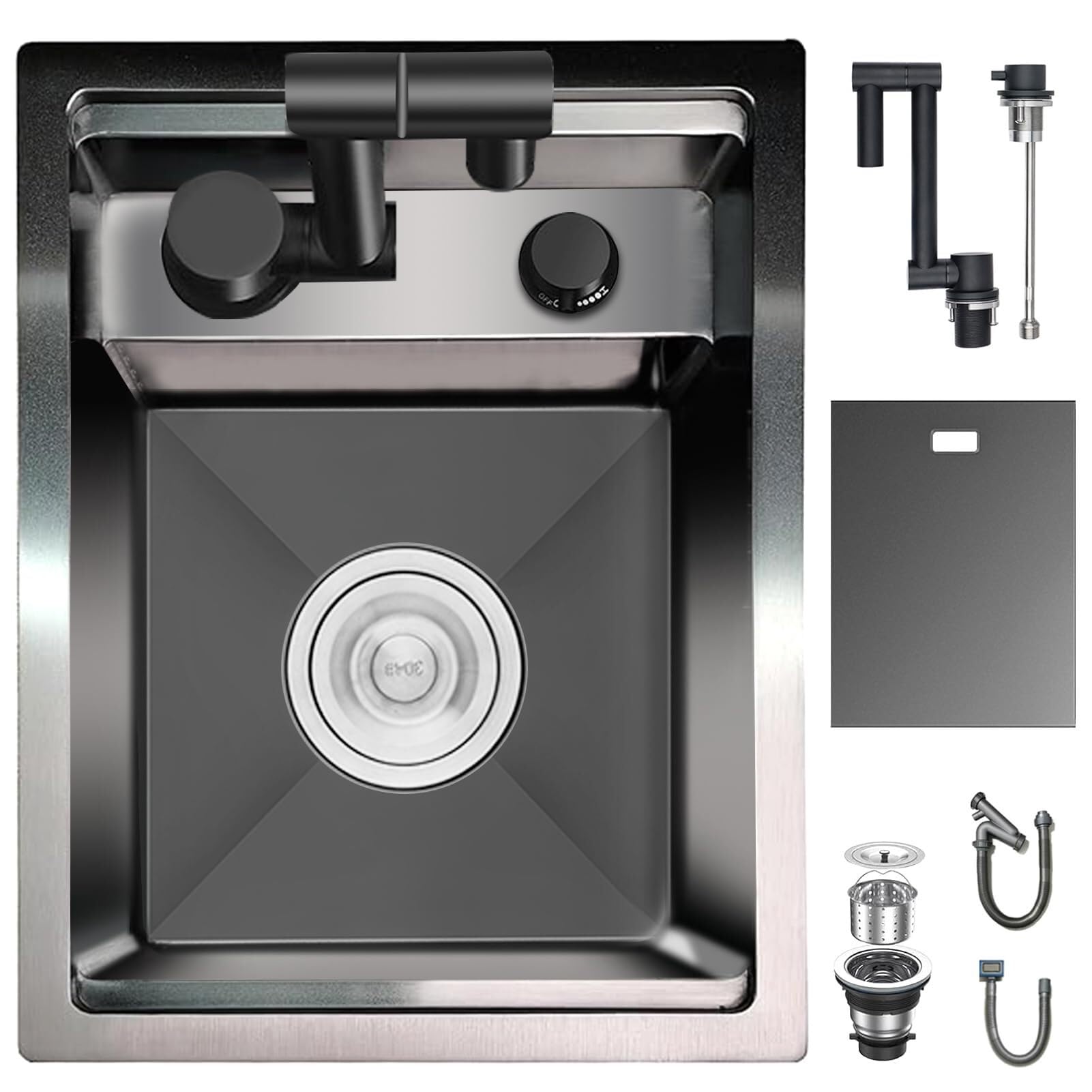 WBJGUOD Hidden Concealed Kitchen Bar Sink with Foldable Faucet - Stainless Steel Undermount Workstation for Small Kitchen, RV, and Prep Areas(Black a,35x45x22CM)