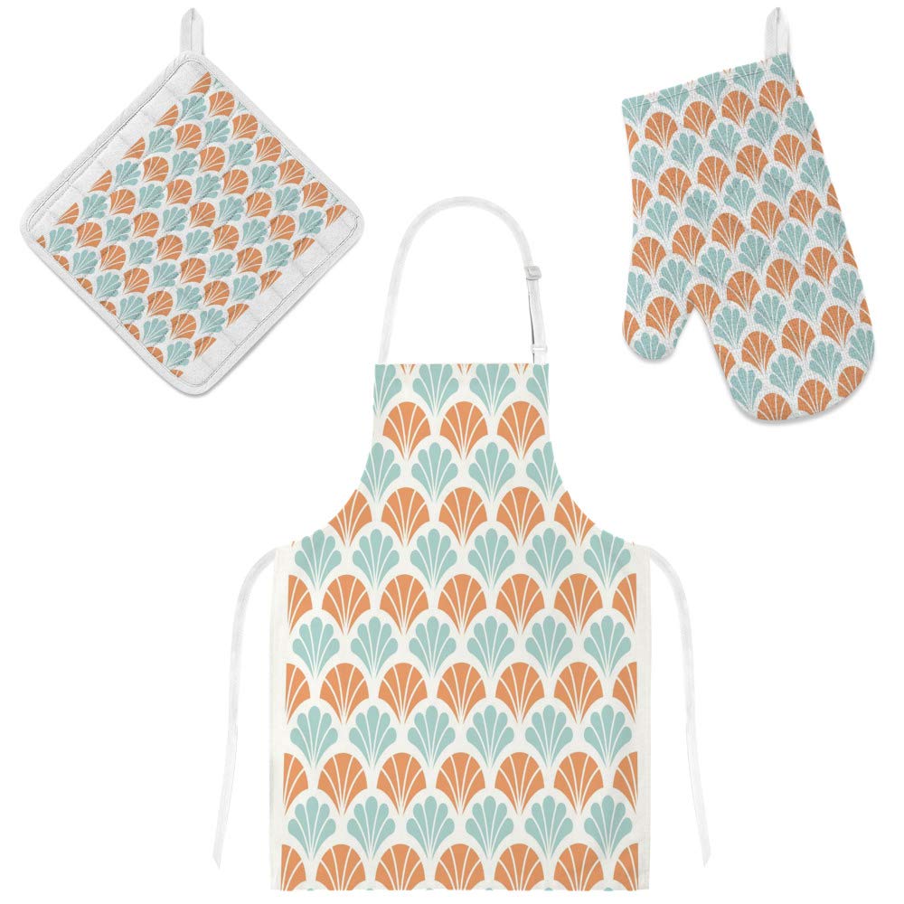 Manique et gant de cuisine isolants avec tablier de cuisine avec poches anti-taches