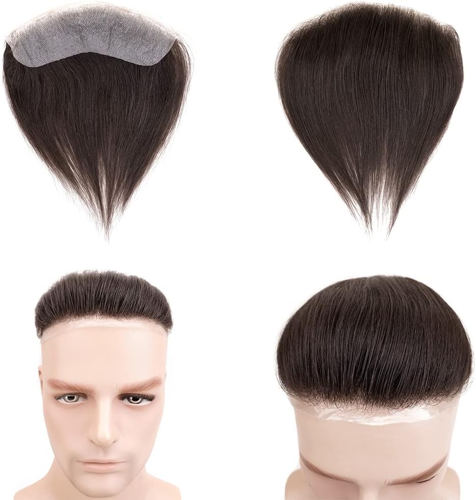Lordhair V-Shape Frontal Hairpiece for Men Natural Human Hair System with PU Thin Skin for Receding Hairline Coverage - Image 4