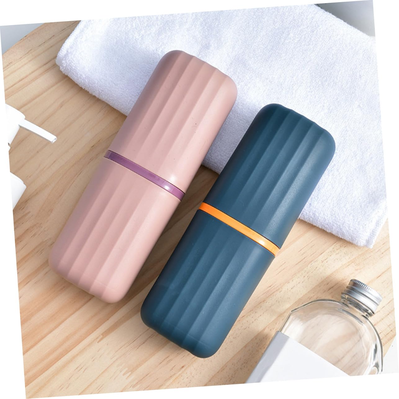 9 Piezas Tazas para Cepillos de Dientes de Viaje Plástico Reutilizable Diseño Minimalista Rosa y Azul Estuche Compacto para Almacenamiento y Enjuague para Uso Familiar y Viajes