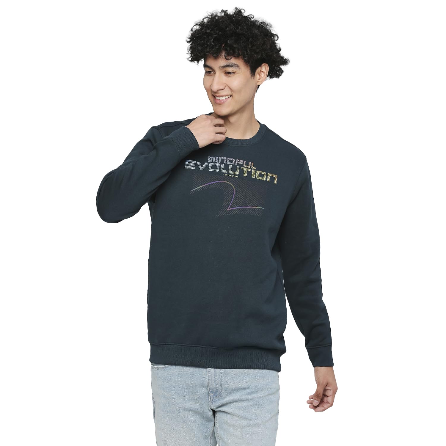Printed Blended Slim Fit Men's Round Neck Sweatshirt-image-5