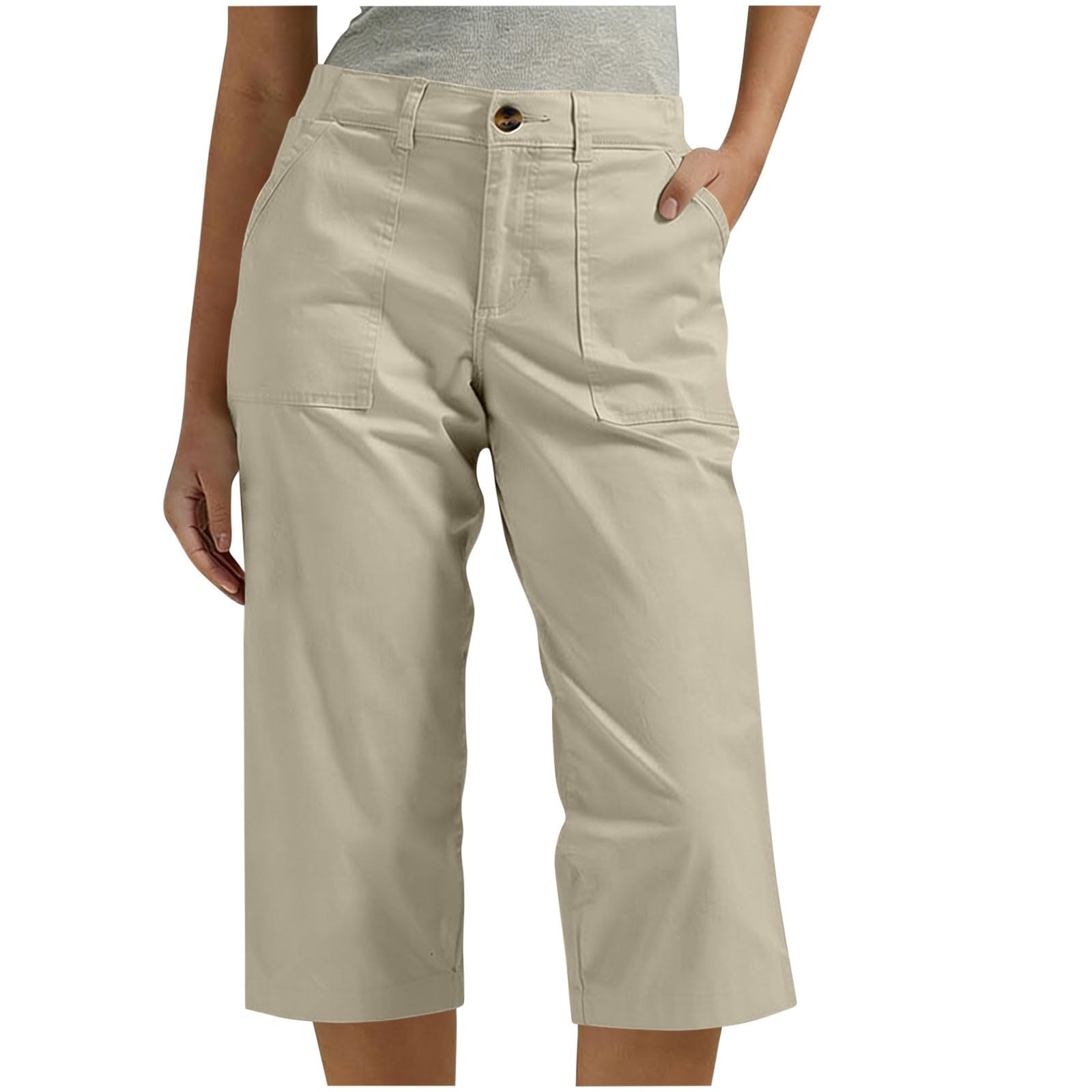 Women Capris Cargo Pants Summer Hiking Loose Fit High Waist Pants Casual Outdoor Quick Dry Trousers with Pockets
