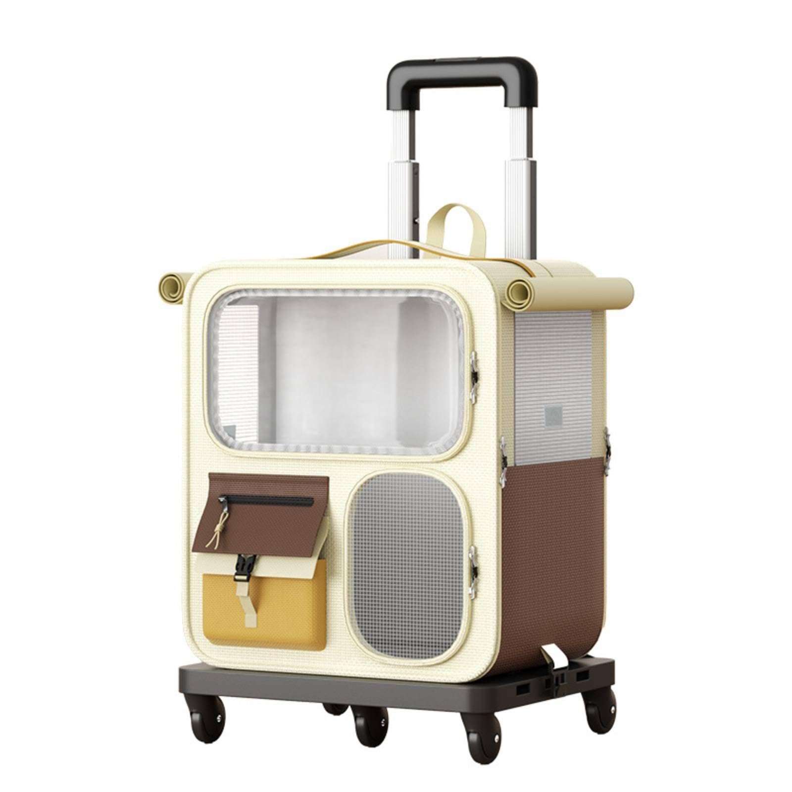 Travel Carrier Rollrucksack, Cremebraun, Haustier-Rucksack Mit Rollen Und Teleskopgriff, Cremefarben Und Braun