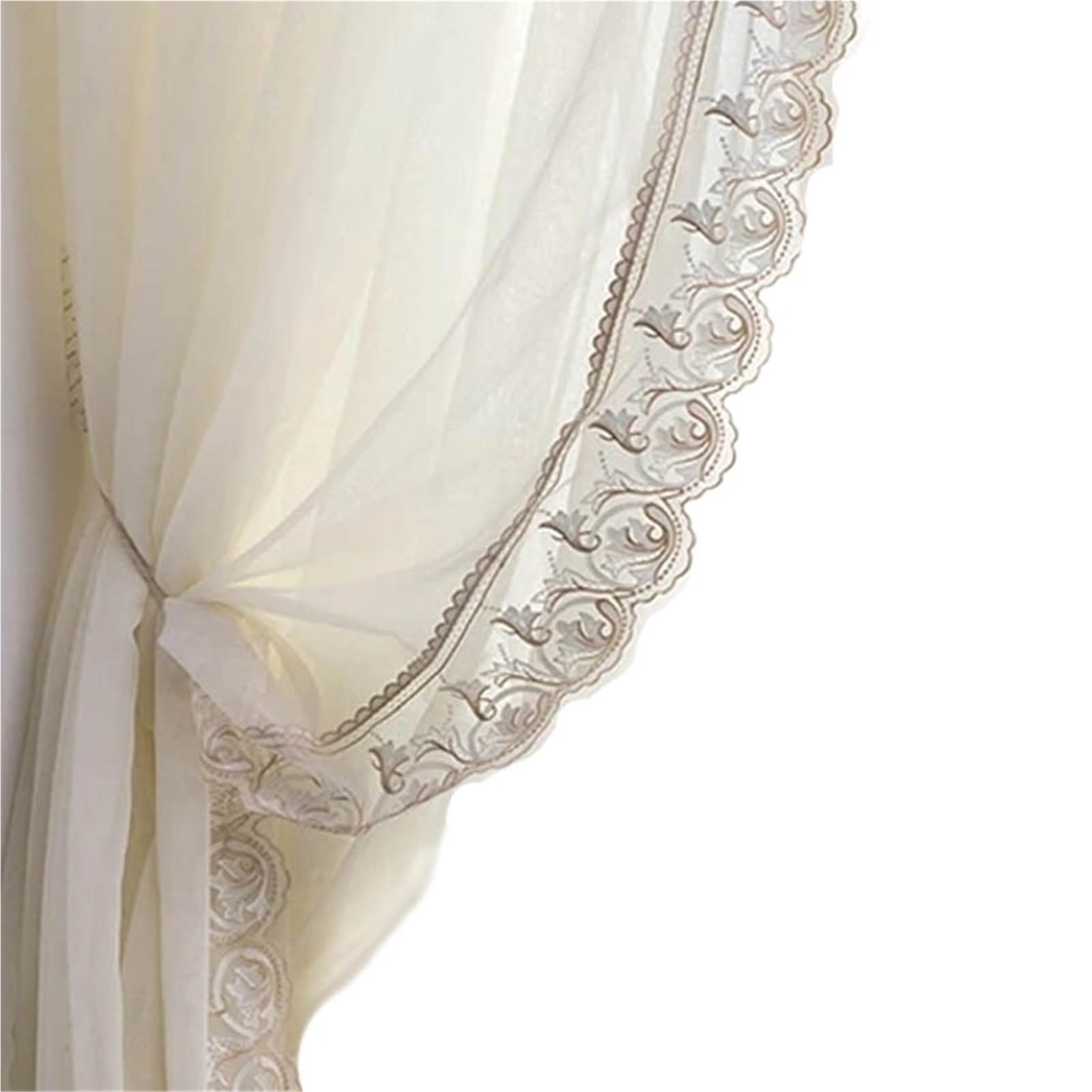 GIJMZY Jacquard Lace Stitching Blackout Curtains For Living Room And Bedroom(Tulle With Rim,HOOK_1 PCS W200CM H260CM)
