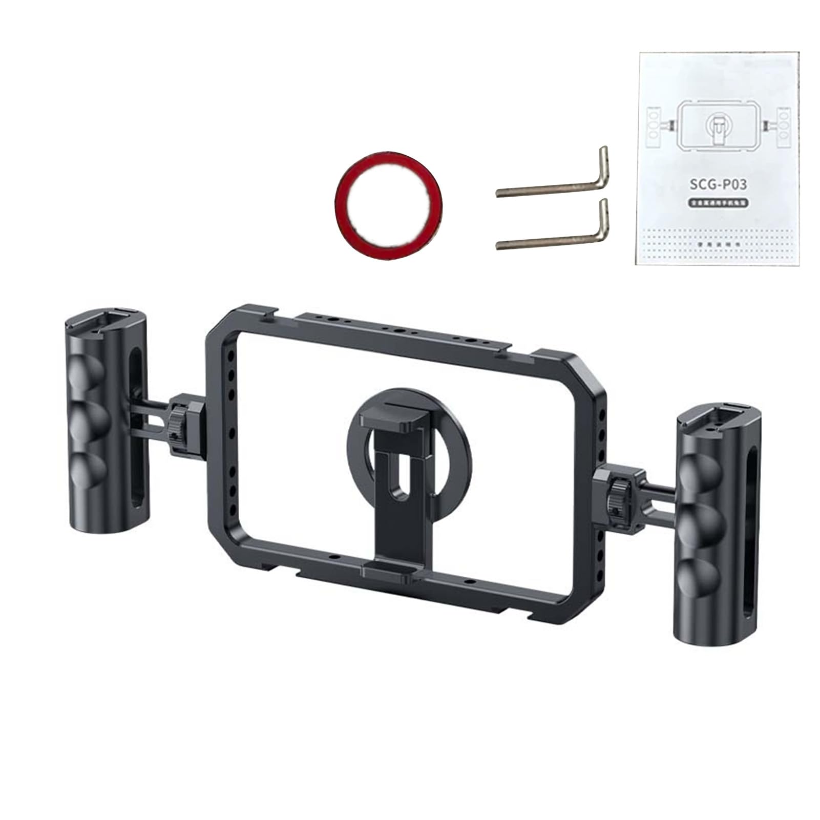 PUSOKEI Estabilizador de Vídeo para Teléfono de Aluminio de Doble Cara con Soportes de Zapata Fría para Transmisión en Vivo de Vlog Asas Duales Profesionales para Creadores de Contenido