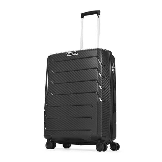 Aristocrat Polypropylene Chroma Check-in 66 Cm(Medium) 8 Wheels Spinner Trolley Bags for Travel Hard Case Luggage,Lightweight Bag,Suitcase with Combination Lock & 7 Years Warranty (Black)