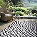 FH Home Tappeto/Tappeto in plastica Riciclata per Interni/Esterni - Reversibile - Resistente alle intemperie e ai Raggi UV - Aztec - Black/White (150 cm x 240 cm)