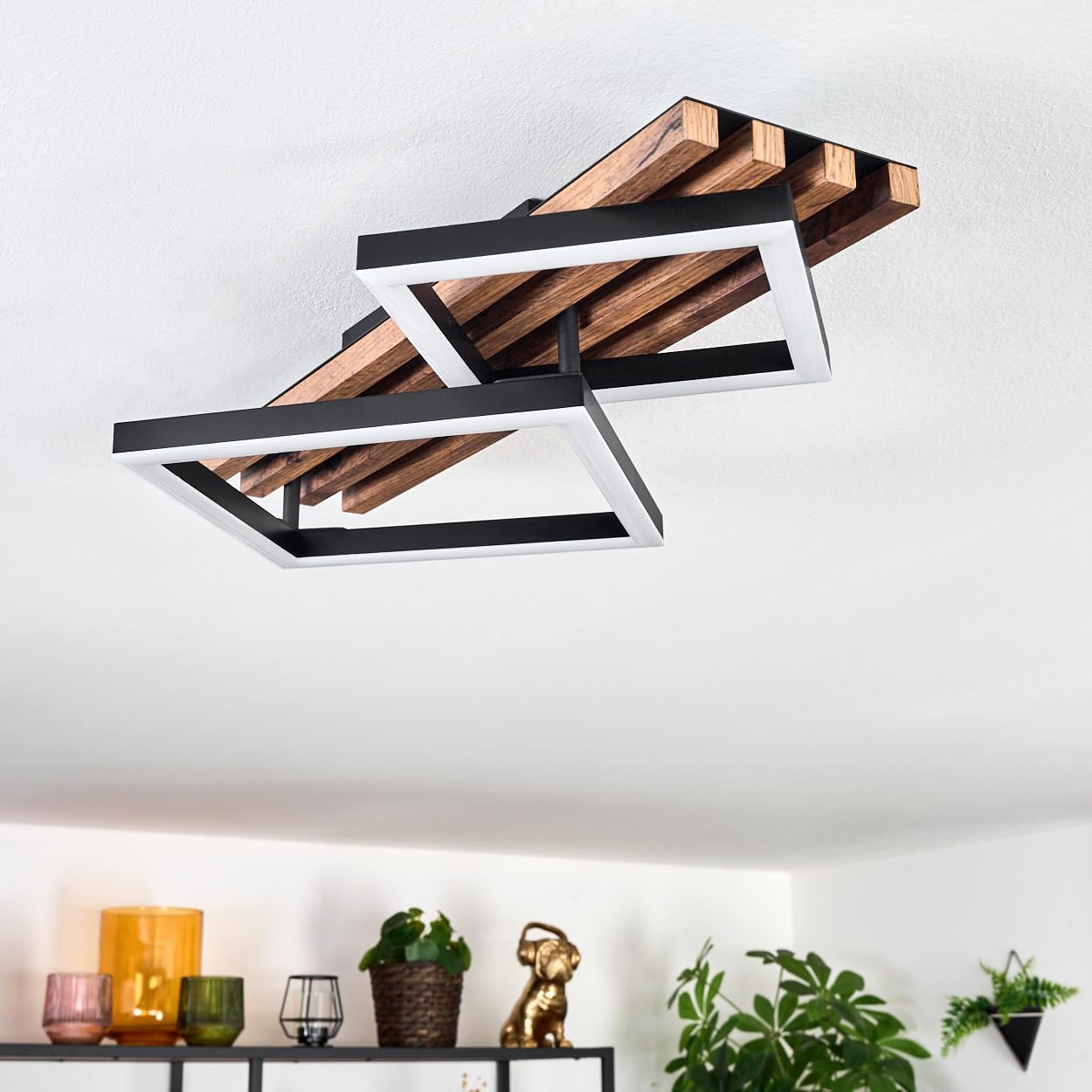 Lámpara de techo LED Ellekilde de HOFSTEIN, lámpara de techo de metal/MDF/plástico en negro/imitación madera/blanco, 18 W, 3000 Kelvin, diseño moderno para dormitorio, comedor, salón, cocina, pasillo