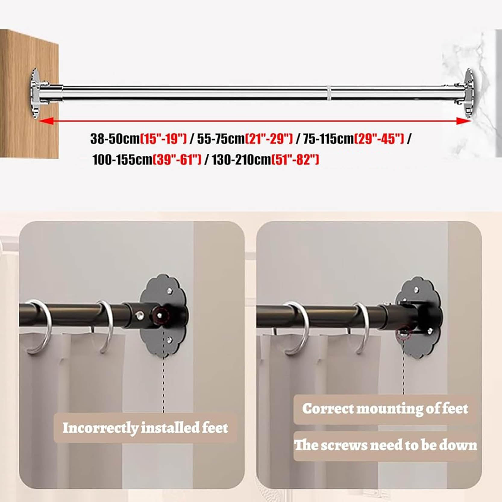 Varilla ajustable con soporte giratorio de acero inoxidable de 180° para montaje en pared en ángulo para duchas, riel de techo para baño (tamaño: 38-50 cm, color: C)