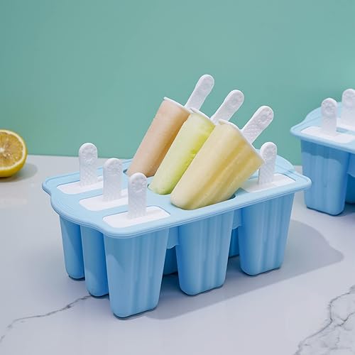 Vista 14 de Moldes para paletas de hielo, 12 piezas de silicona para paletas de hielo, molde de silicona libre de BPA reutilizable, 14 varillas, fácil Verde