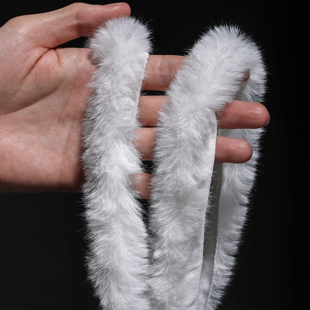 Tong Gu Faux Rabbit Fur Strips Ribbon String Tape Trim Sewing Craft Fluffy Decor DIY (White)