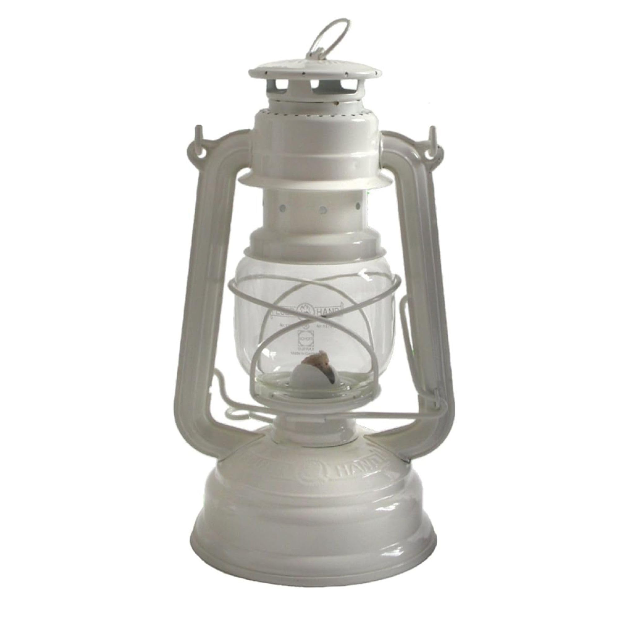 Feuerhand 276 Outdoor Hurricane Oil Lantern - German-Made Since 1893, Paraffin Lamp with Galvanized Steel, 300ml Tank, 20 Hour Burn Time, Safe for Hanging or Table Use, Kerosene Camping Light, White [Energy Class A]