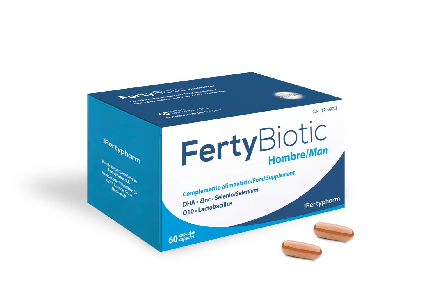 FERTYBIOTIC HOMBRE | Complemento alimenticio | Fertilidad Masculina | DHA, Coenzima Q10, Zinc, Selenio y Probióticos | 60 Cápsulas