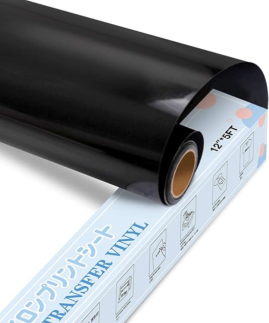 YRYM HT Heat Transfer Vinyl - 12" x 5ft Black Premium HTV Vinyl Roll for T-Shirts,Black Iron on Vinyl for DIY Heat Vinyl Design - Easy to Cut & Weed (Black)